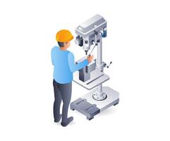 Manual drilling machine system operator, flat isometric 3d illustration infographic vector