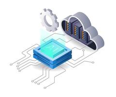 Artificial intelligence cloud server network infographic 3d illustration flat isometric vector