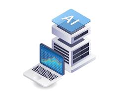 Artificial intelligence analysis server technology isometric flat illustration vector