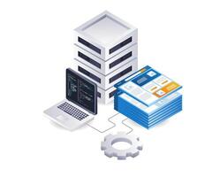 Web data server application developer technology infographic 3d illustration flat isometric vector