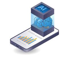 artificial inteligencia teléfono inteligente datos analista, infografía 3d plano isométrica ilustración vector