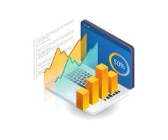 Professional analysis business computer, infographic 3d illustration flat isometric vector
