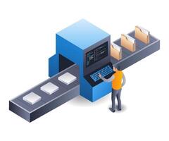 tecnología datos Procesando máquina infografía plano isométrica 3d ilustración vector