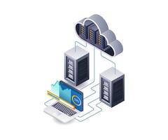 nube servidor datos analista tecnología infografía 3d ilustración plano isométrica vector