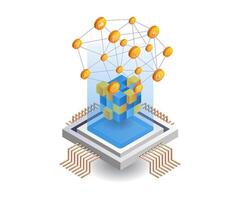 Network chip intelligence processor technology flat isometric illustration vector