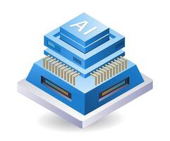 Artificial intelligence data server, isometric flat 3d illustration infographic vector