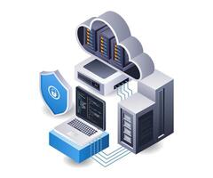 Programming language data security cloud server technology infographic flat isometric 3d illustration vector