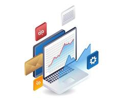 Company business development analyst data infographics flat isometric 3d illustration vector