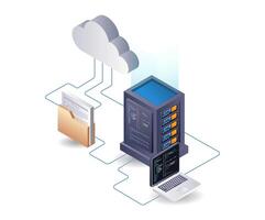 Cloud server data programming language, 3d flat isometric illustration infographic vector