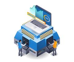 Server data analysis center hosting infographics flat isometric 3d illustration vector