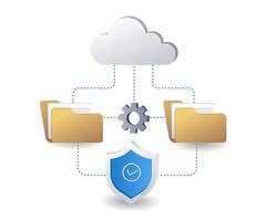 Data storage security on cloud servers technology infographics flat isometric 3d illustration vector