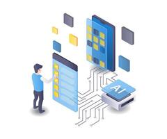 Lista de Verificación teléfono inteligente solicitud ensayador plano isométrica ilustración vector