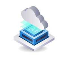 Cloud server artificial intelligence technology infographic 3d illustration flat isometric vector