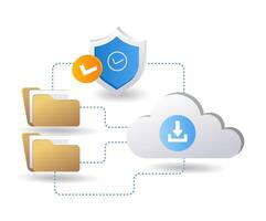 tecnología datos servidor nube seguridad, infografía 3d ilustración plano isométrica vector