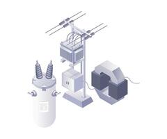 Electric equipment transformer technology infographic 3d illustration flat isometric vector