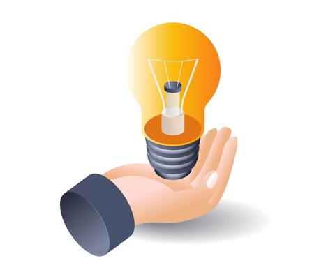 Hand with lamp infographic idea 3d illustration flat isometric