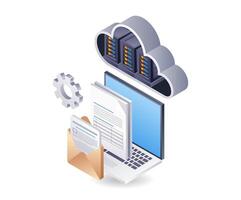 Cloud server data computer, infographic 3d illustration flat isometric vector