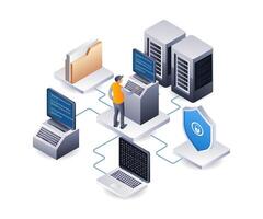 Security program hosting cloud data server technology infographic 3d illustration flat isometric vector