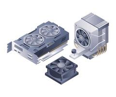 VGA with gaming processor infographic 3d flat isometric illustration vector