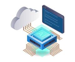 Cloud server artificial intelligence technology infographic 3d illustration flat isometric vector