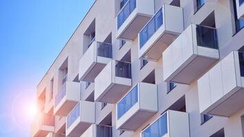 Residential area with modern apartment building. Facade of a modern apartment building. photo