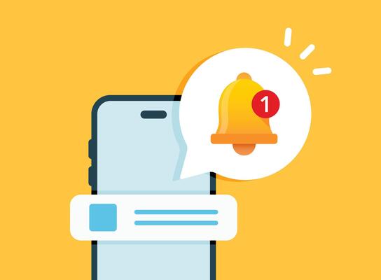 Phone notifications icon in flat style. Smartphone with new notice illustration on isolated background. Reminder message sign business concept.
