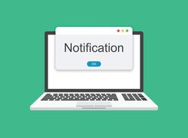 Laptop notification icon in flat style. Computer illustration on isolated background. Reminder message sign business concept. vector