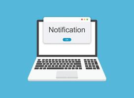 Laptop notification icon in flat style. Computer illustration on isolated background. Reminder message sign business concept. vector