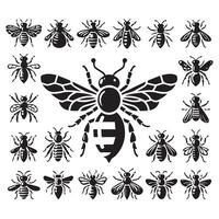 abeja silueta negro plano ilustración vector