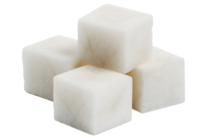 Three cubes of white sugar on transparent background png