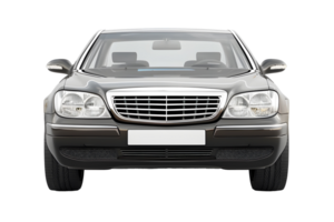 Front view black luxury business car isolated on transparent background png