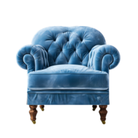 Classic blue velvet armchair isolated on transparent background png