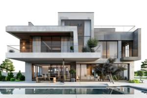 Rendering of modern cozy house with pool for sale or rent png