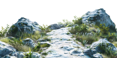 Roca camino con césped y flores aislado en transparente antecedentes png