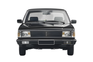 Front view classic black sedan car isolated on transparent background png