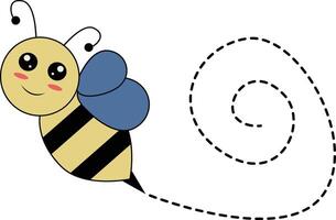 Flat Cartoon Bee Flying on Dotted Lines. Illustration Design vector