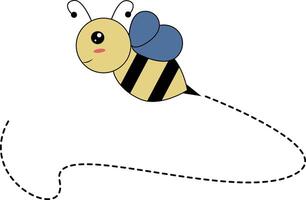 Flat Cartoon Bee Flying on Dotted Lines. Illustration Design vector