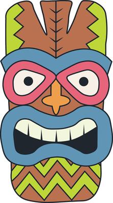 Traditional Ethnic Tiki Mask. Hawaiian Tribal Mask. Illustration on White Background