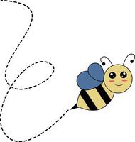 Flat Cartoon Bee Flying on Dotted Lines. Illustration Design vector