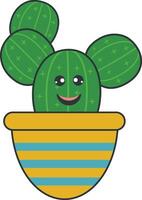 Kawaii Potted Cactus with Cartoon Style. Isolated on White Background. vector