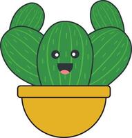 Kawaii Potted Cactus with Cartoon Style. Isolated on White Background. vector