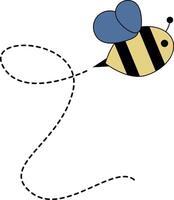 Flat Cartoon Bee Flying on Dotted Lines. Illustration Design vector