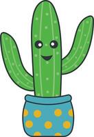 Kawaii Potted Cactus with Cartoon Style. Isolated on White Background. vector