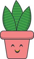 Kawaii Potted Cactus with Cartoon Style. Isolated on White Background. vector