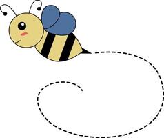 Flat Cartoon Bee Flying on Dotted Lines. Illustration Design vector