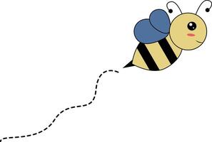 Flat Cartoon Bee Flying on Dotted Lines. Illustration Design vector