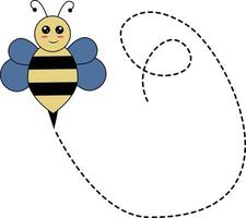 Flat Cartoon Bee Flying on Dotted Lines. Illustration Design vector