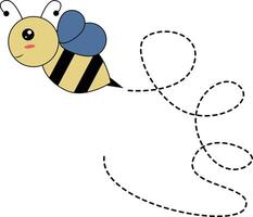plano dibujos animados abeja volador en punteado líneas. ilustración diseño vector
