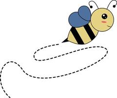 Flat Cartoon Bee Flying on Dotted Lines. Illustration Design vector