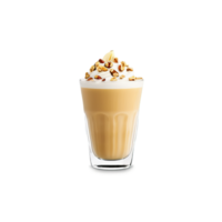 Banana nut latte in a clear glass cup with the sweet creamy flavor of banana png